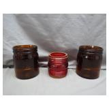 Amber Glass Jars and Red Rail Road Insulator
