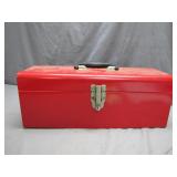 Red Metal Toolbox With Woodworking Tools