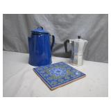 Coffee Pot, Moka Pot, and Tile Trivet