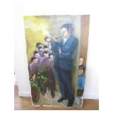 Oil Painting of Man with Observant Crowd