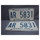 1970 Maryland License Plates