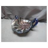 Iridescent Glass Handled Dish in Blue