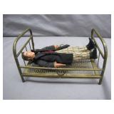 Miniature Brass Bed and Seated Figurine