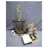 Eclectic Collection of Figurines and Trophy