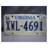 Virginia License Plate from 2013