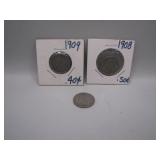 1907, 1908, and 1909 V Nickels