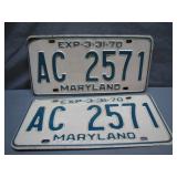 1970 Maryland License Plates