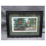 Framed Vintage Hunting Postcard Scene