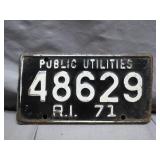 Rhode Island 1971 Public Utilities Plate