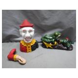 Clown & Frog Cast-Iron Mechanical Banks
