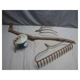 Rustic Farm Tool Lot With Lantern