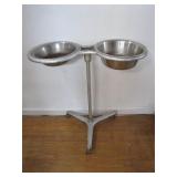Dual Metal Bowls on Rolling Stand