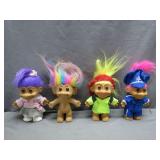 4 Troll Dolls with Colorful Hair