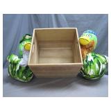 Wooden Box With Camo Duck Plushies