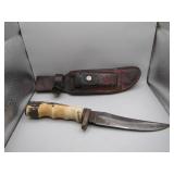 Vintage Schrade Antler Handled Knife with Sheath
