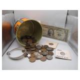 Crab Meat Can of Vntg US Coins & Currency