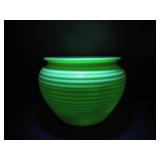 Glowing Uranium Glass Ribbed Vase
