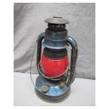 Blue And Red Metal Kerosene Lantern