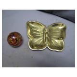 Brass Butterfly Dish and Glass Marble Duo