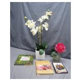 Artificial Orchid, Flower Vase, and Books...