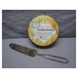 1950s Tin Blue Ribbon Chicken Pot Pie Pan & Knife