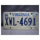 Virginia License Plate from 2013