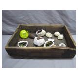 Rustic Wooden Box With Geodes and Mineral Samples