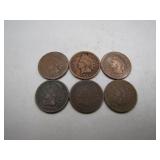 Six Pre-1890 Indian Head Pennies