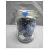 Glass Jar of Colorful Marbles, Assorted Types