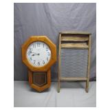 Octagon Wall Clock and Wooden Washboard