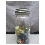 Glass Mason Jar with Colorful Marbles