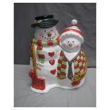 Charming Snowman Couple Cookie Jar