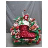 Festive Christmas Deco Mesh Wreath With Stocking