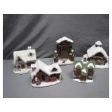 Five Snowy Christmas Village Houses