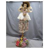 Floral-Dressed Standing Figurine, 34 Inches Tall