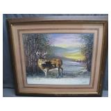 Framed Deer Landscape by Sam Stokes