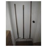 Three Rustic Pitchfork Tools