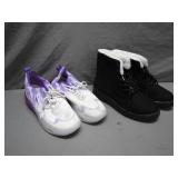 Two-Pair Shoe Set: Purple Sneakers & Black Boots