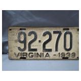 1938 Virginia License Plate, 92-270
