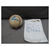 Signed Baseball by Jay Davis with Note