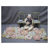 Handmade Rabbit with Chairs and Beaded Runner