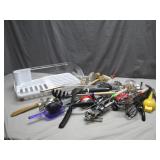 Kitchen Tool and Utensil Lot with Dish Rack