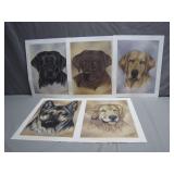 Five Signed Dog Portrait Prints