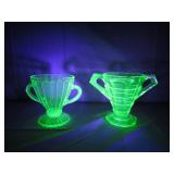 2 Uranium Glass Sugar Bowls