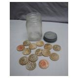 Mason Jar With Wooden Nickels