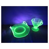 Uranium Glass Creamer and Tray Set