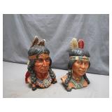 Hand-Painted Chalkware Indian Busts