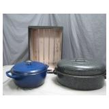 Two Dutch Ovens and Wooden Crate