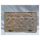 1940 Maine License Plate: Vacationland
