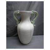 White Ceramic Vase With Green Handles